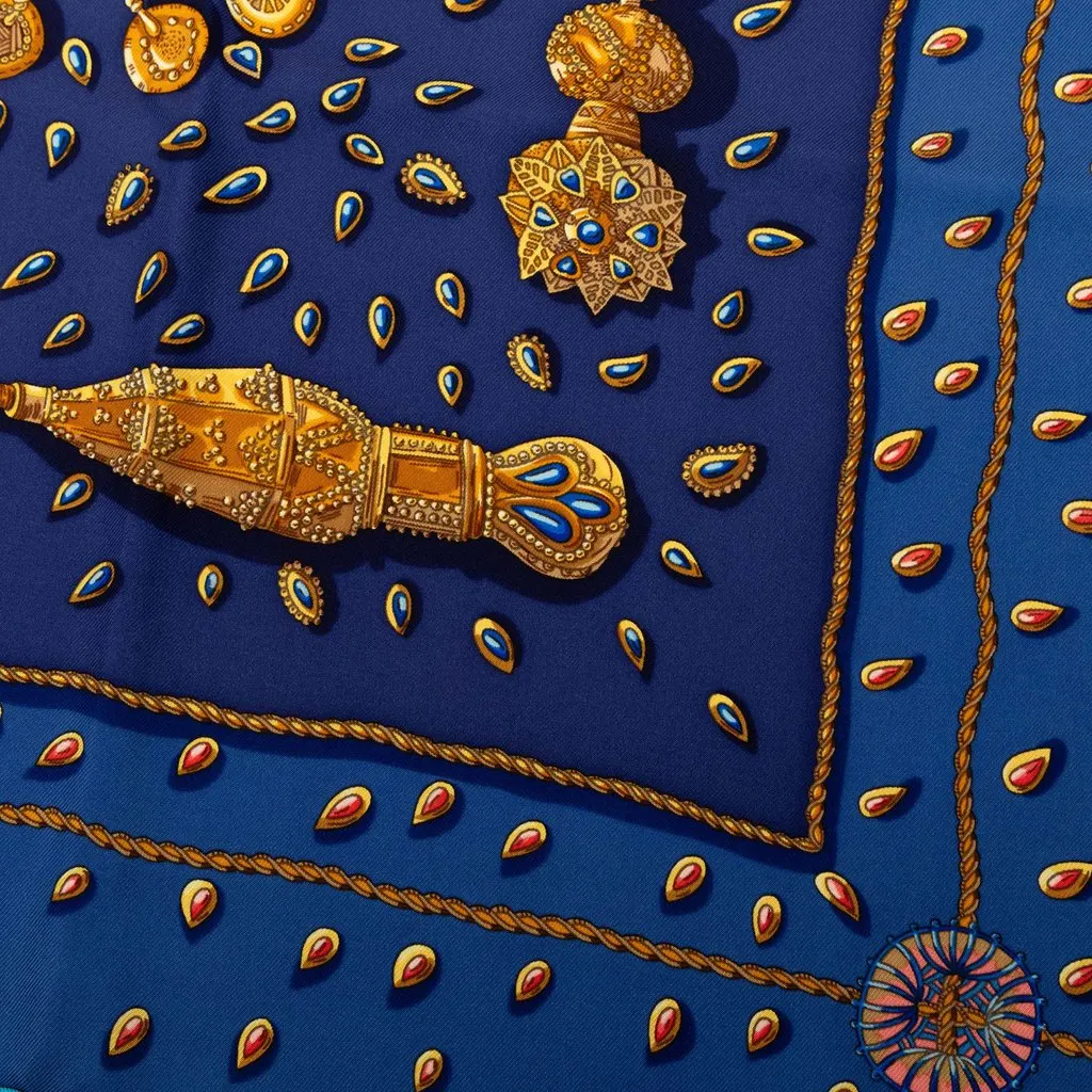 Hermès Tresors Retrouves Silk Scarf 90 Blue Silk Very good - Box View
