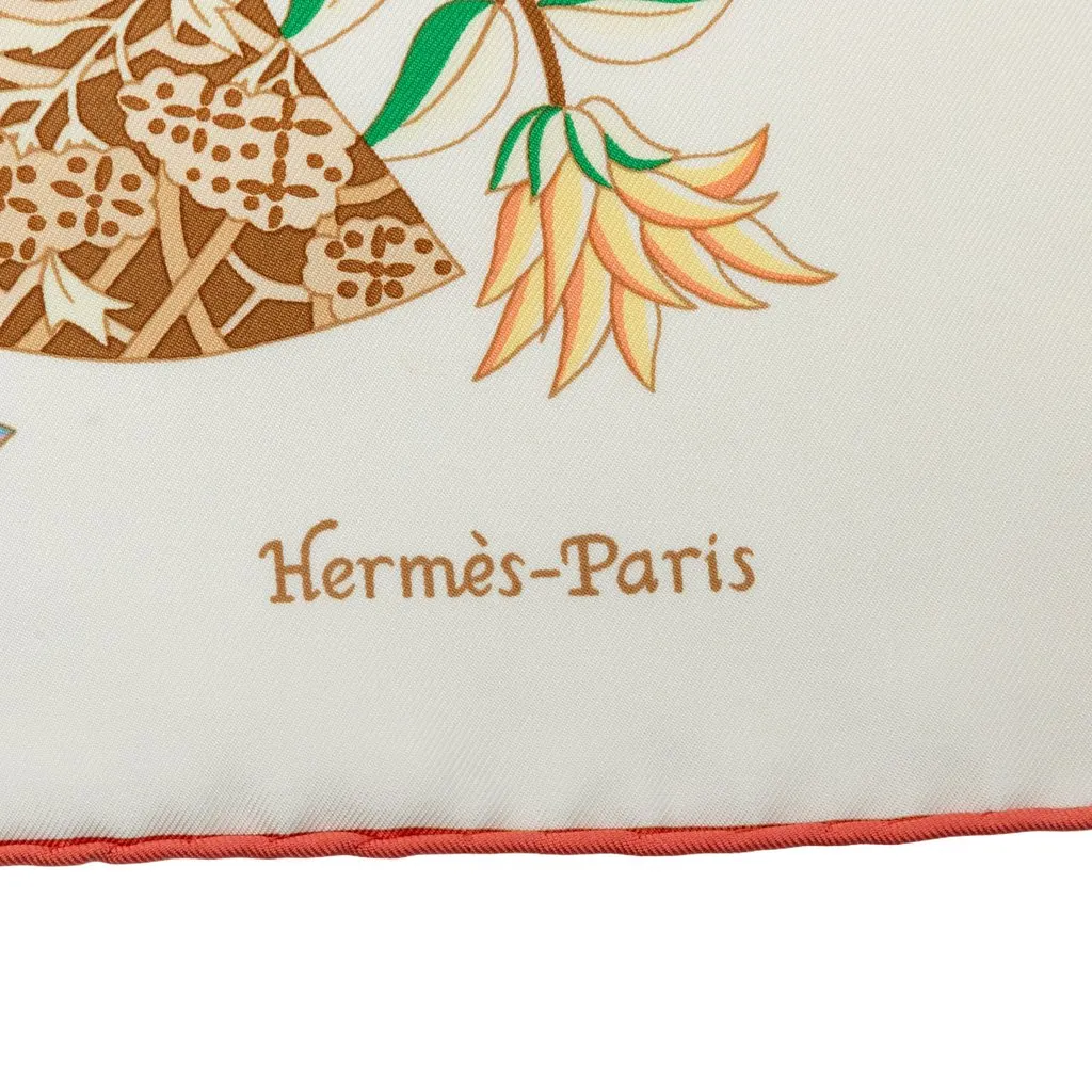 Hermès Fleurs et Papillons de Tissus Silk Scarf 90 White Very good - Inside View