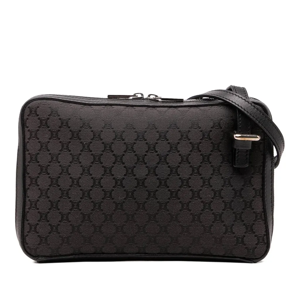 Celine Leather Trimmed Macadam Canvas Messenger Bag Black Very good - Front View