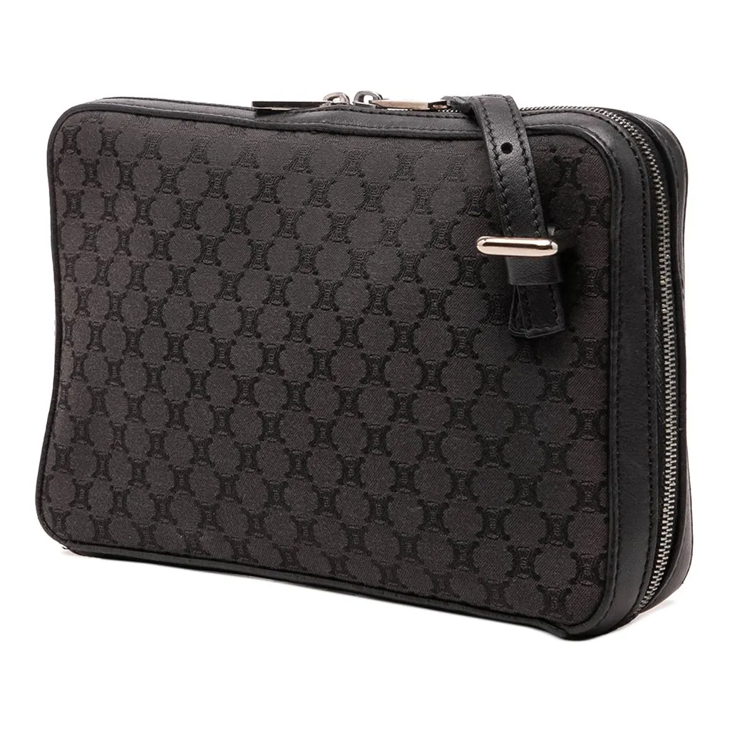 Celine Leather Trimmed Macadam Canvas Messenger Bag Black Very good - Back View