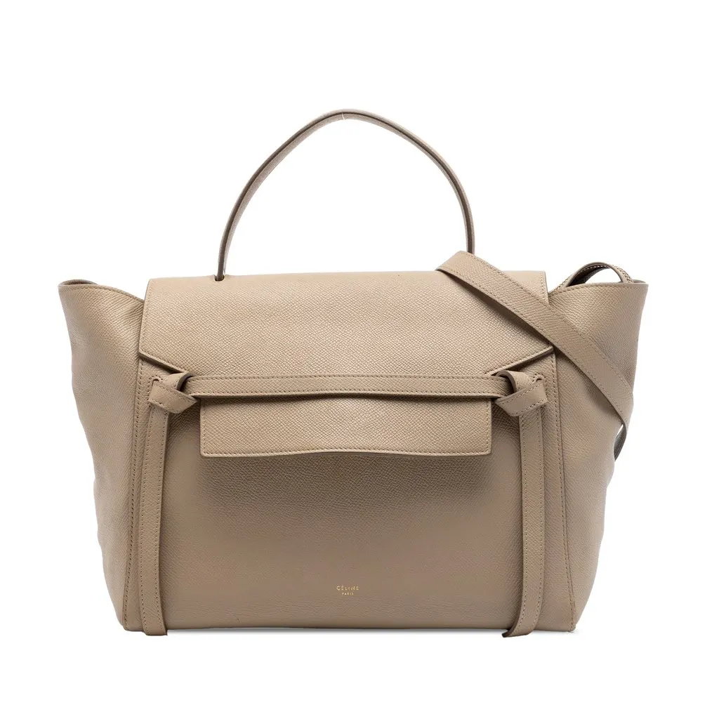 Celine Mini Grained Calfskin Belt Bag Beige Leather Good - Front View