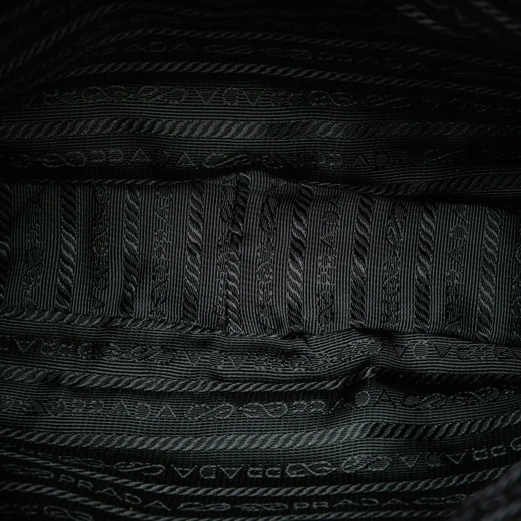 Prada Croc Embossed Leather Trimmed Tessuto Shoulder Bag Black Very good - Model View