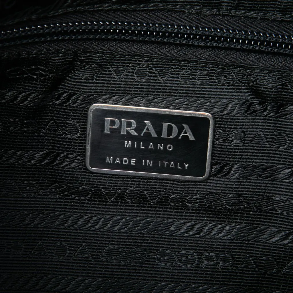 Prada Croc Embossed Leather Trimmed Tessuto Shoulder Bag Black Very good - Box View