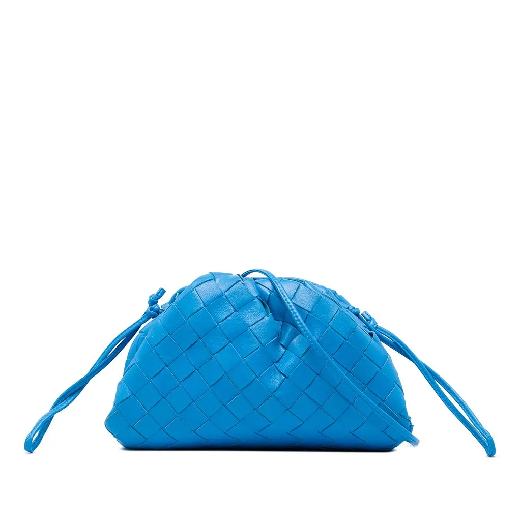 Bottega Veneta Nappa Intrecciato The Mini Pouch Crossbody Blue Leather Very good - Front View
