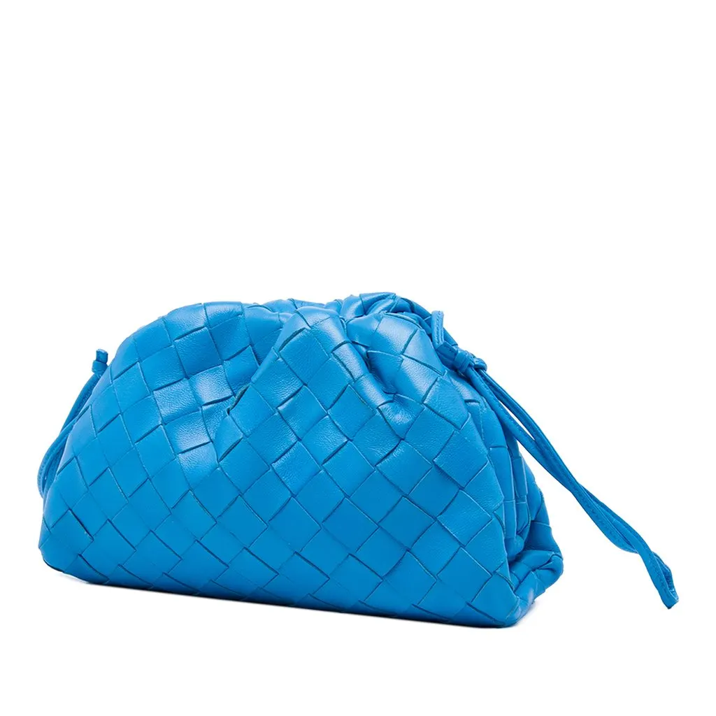 Bottega Veneta Nappa Intrecciato The Mini Pouch Crossbody Blue Leather Very good - Back View