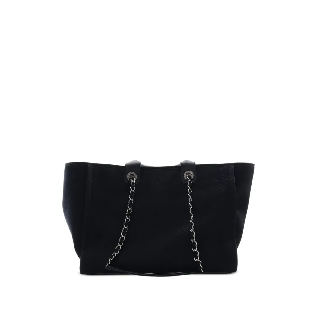 Chanel Large Canvas Pearls Deauville Tote Black Canvas Very good - Back View