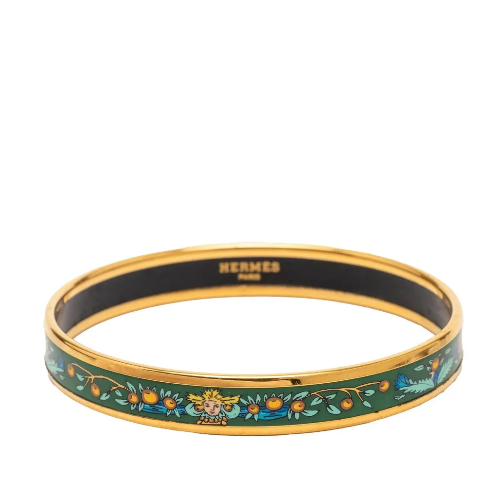 Hermès Narrow Enamel Fruits Cloisonne Bangle 65 Green Very good - Front View