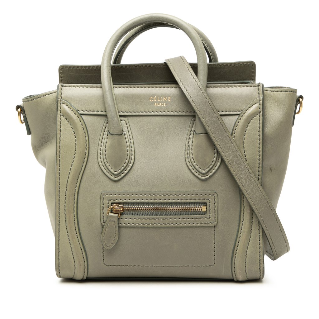 Celine Nano Leather Luggage Tote Green Mini Leather