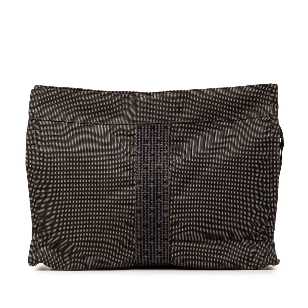 Hermès Canvas Herline Clutch Black Very good - Front View