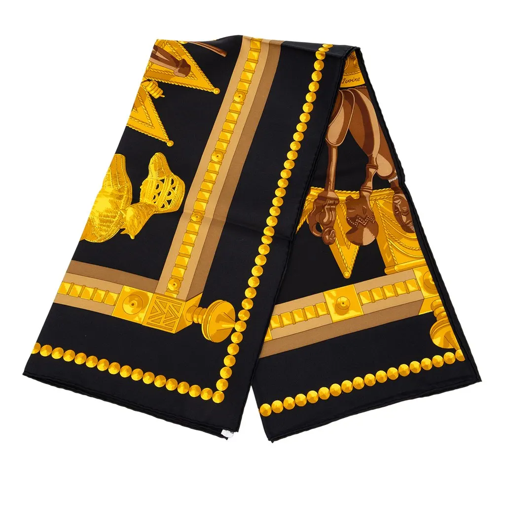 Hermès Cuillers d Afrique Silk Scarf 90 Black Silk Very good - Front View