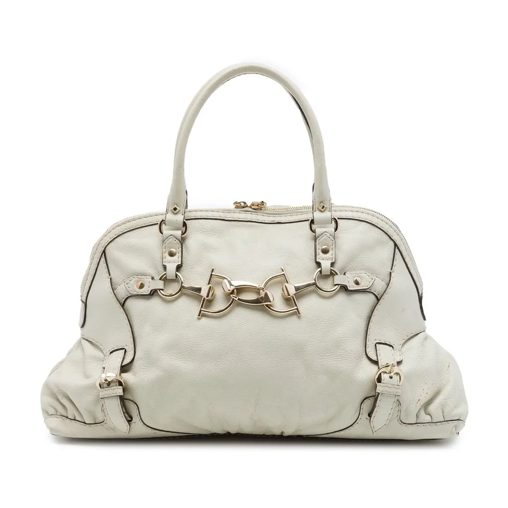 Gucci Medium Calfskin Horsebit Nail Handbag White Leather Good - Front View