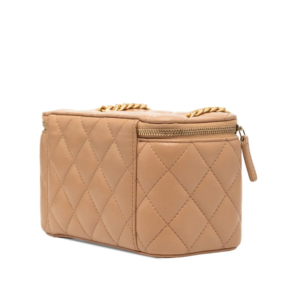 Chanel Small Quilted Lambskin Pillow Crush Vanity Case with Chain Brown Leather Very good - Back View