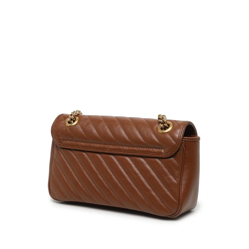 Gucci Medium GG Marmont Matelasse Diagonal Calfskin Shoulder Bag Brown Leather Very good - Back View