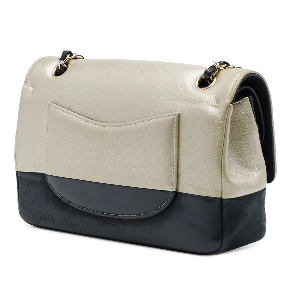 Chanel Medium Classic Bicolor Caviar and Iridescent Calfskin Double Flap Gold Leather Very good - Back View