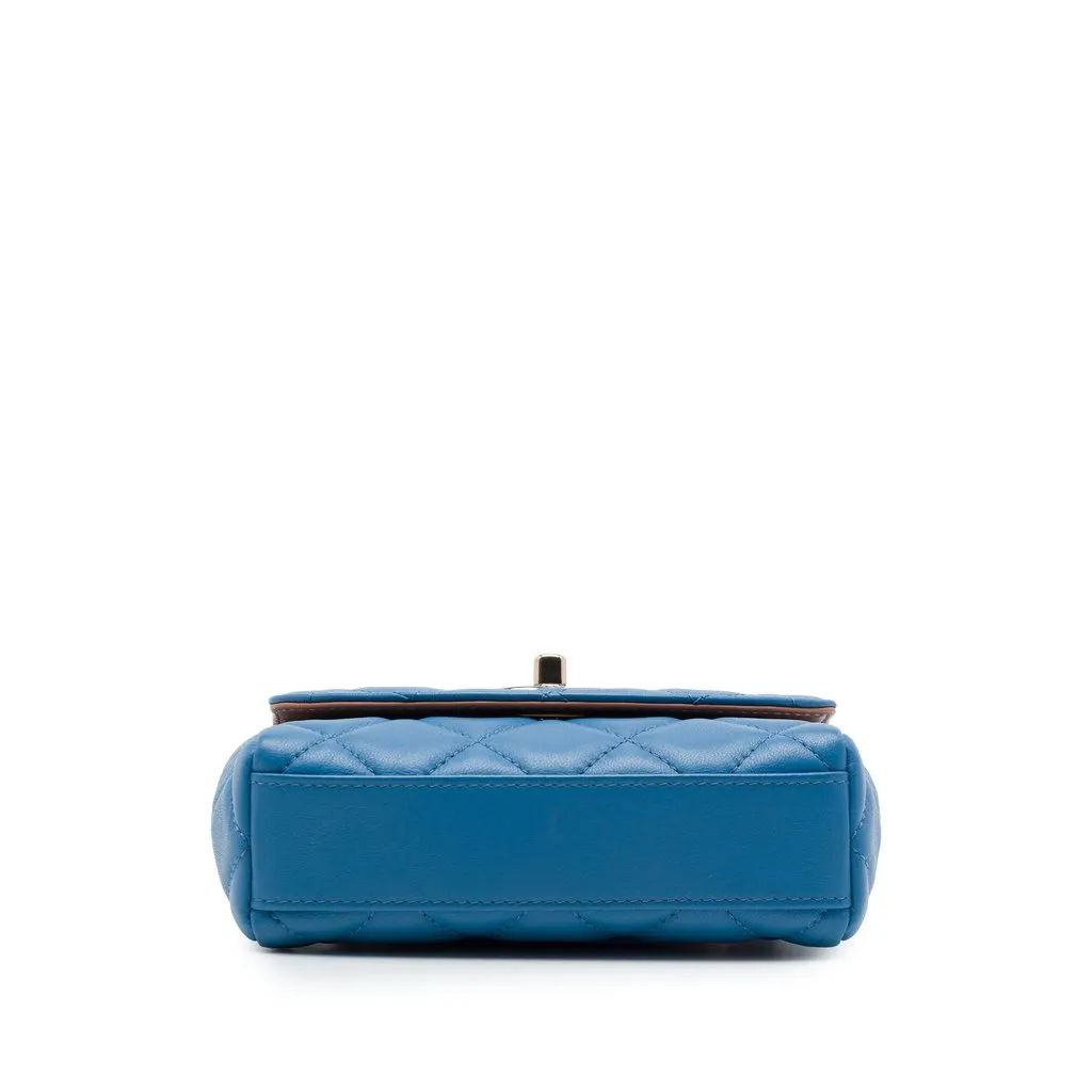 Chanel Mini Quilted Lambskin Cocovado Ribbon Chain Flap Blue Leather Very good - Inside View