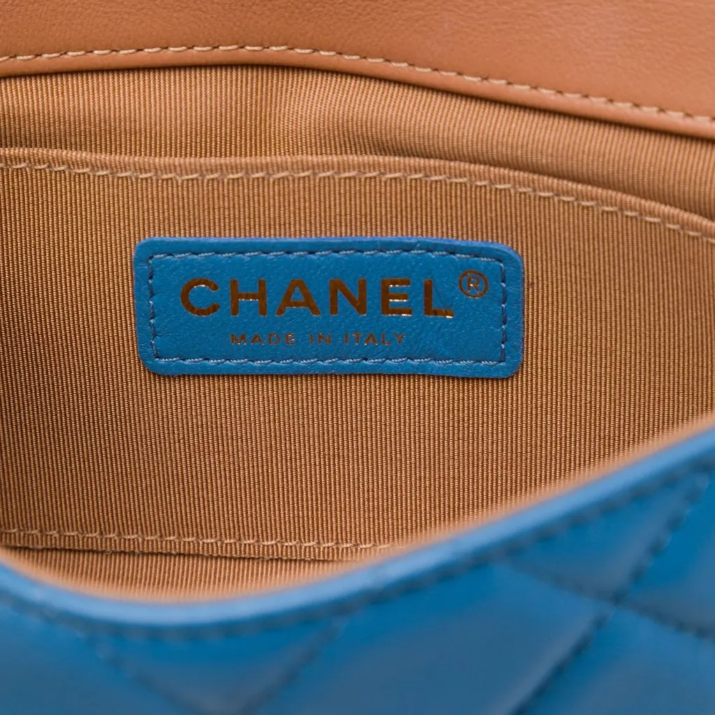 Chanel Mini Quilted Lambskin Cocovado Ribbon Chain Flap Blue Leather Very good - Box View