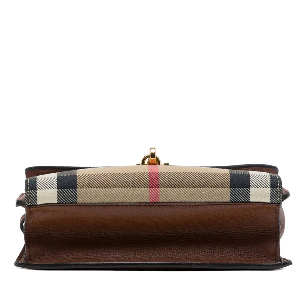 Burberry Small Leather and House Check Canvas Derby Macken Crossbody Brown Very good - Inside View