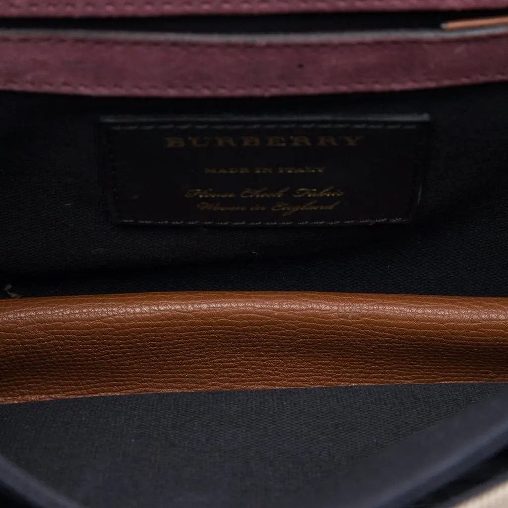 Burberry Small Leather and House Check Canvas Derby Macken Crossbody Brown Very good - Model View