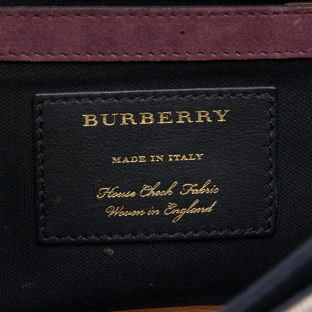 Burberry Small Leather and House Check Canvas Derby Macken Crossbody Brown Very good - Box View