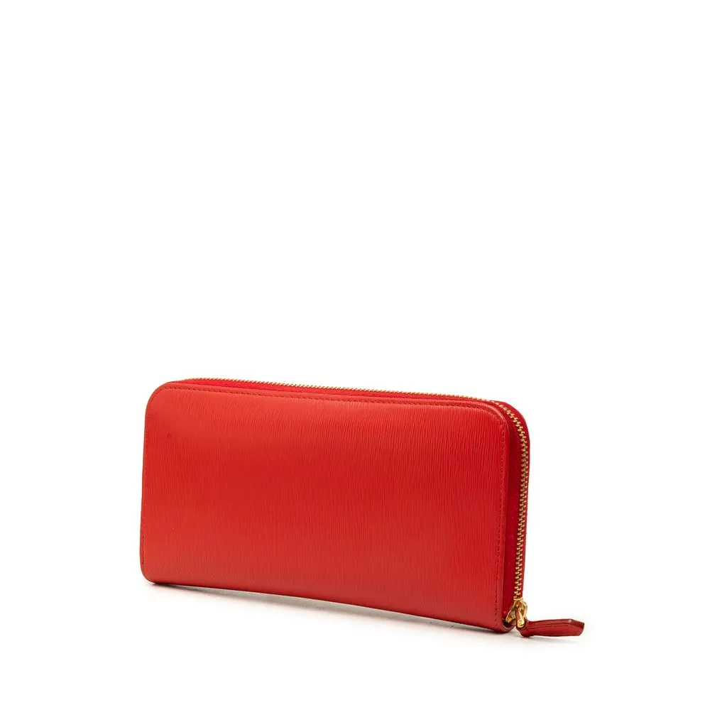 Prada Vitello Move Zip Around Continental Wallet Red Leather Very good - Back View