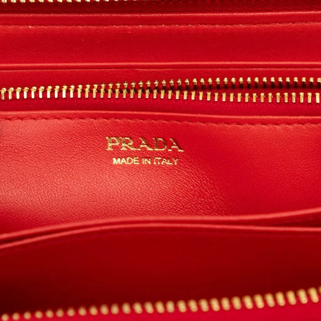 Prada Vitello Move Zip Around Continental Wallet Red Leather Very good - Box View
