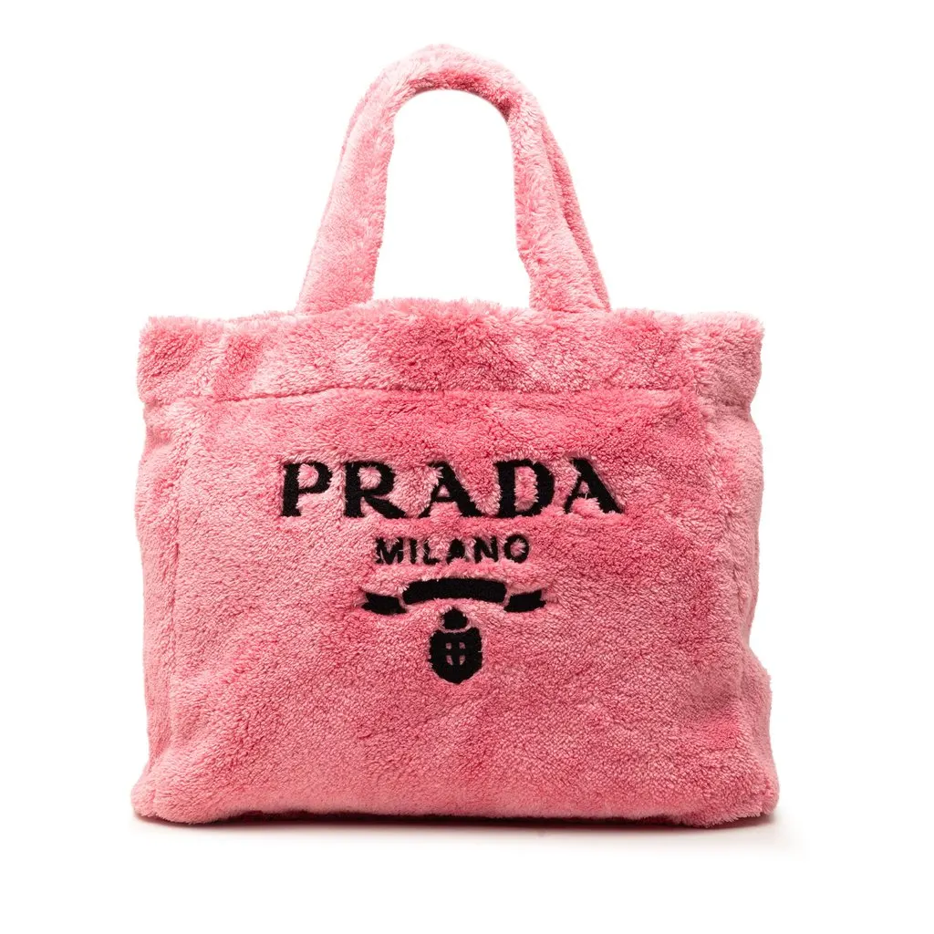 Prada Spugna Terry Cloth Logo Tote Pink Very good - Front View