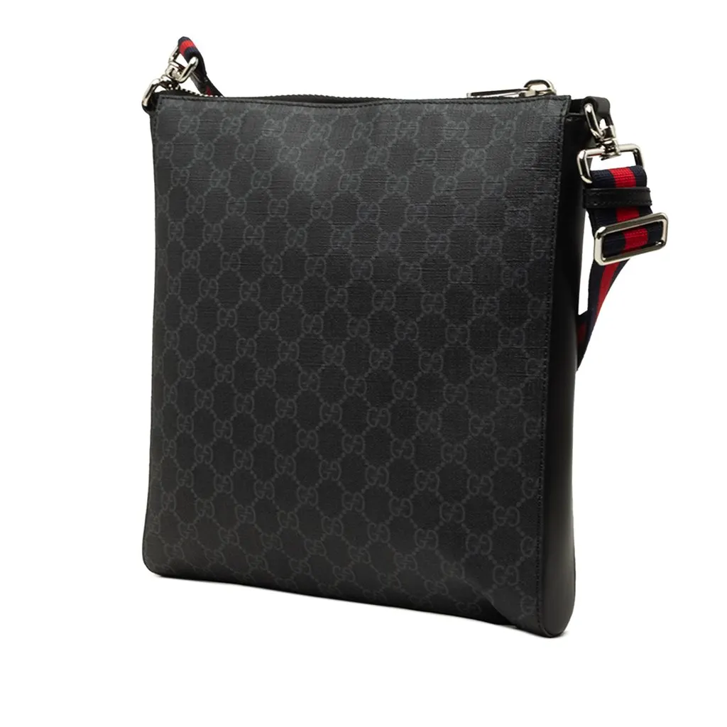 Gucci Medium GG Supreme Web Messenger Bag Black Canvas Good - Back View