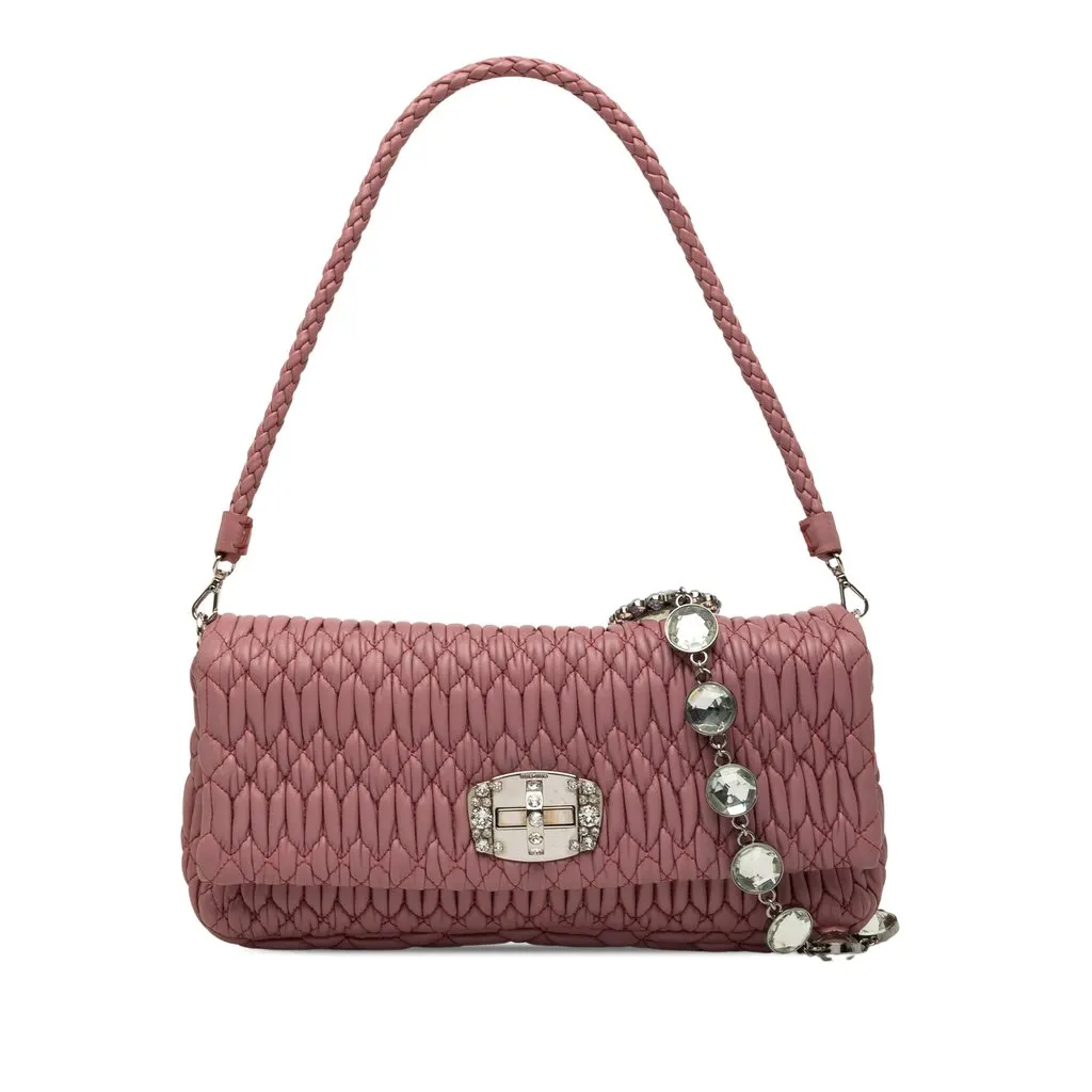 Miu Miu Matelasse Nappa Crystal Chain Satchel Pink Leather Very good - Front View