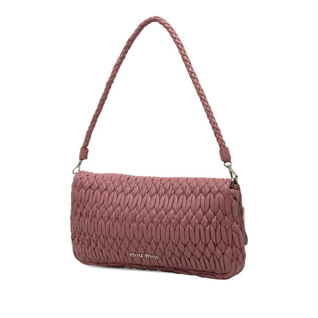 Miu Miu Matelasse Nappa Crystal Chain Satchel Pink Leather Very good - Back View