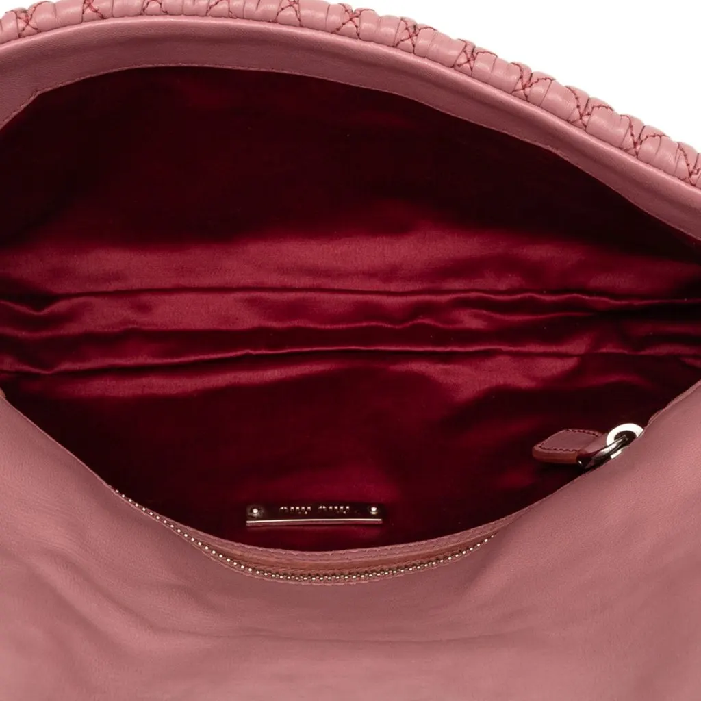 Miu Miu Matelasse Nappa Crystal Chain Satchel Pink Leather Very good - Model View