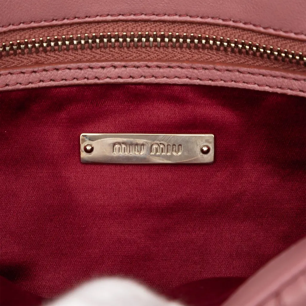 Miu Miu Matelasse Nappa Crystal Chain Satchel Pink Leather Very good - Box View