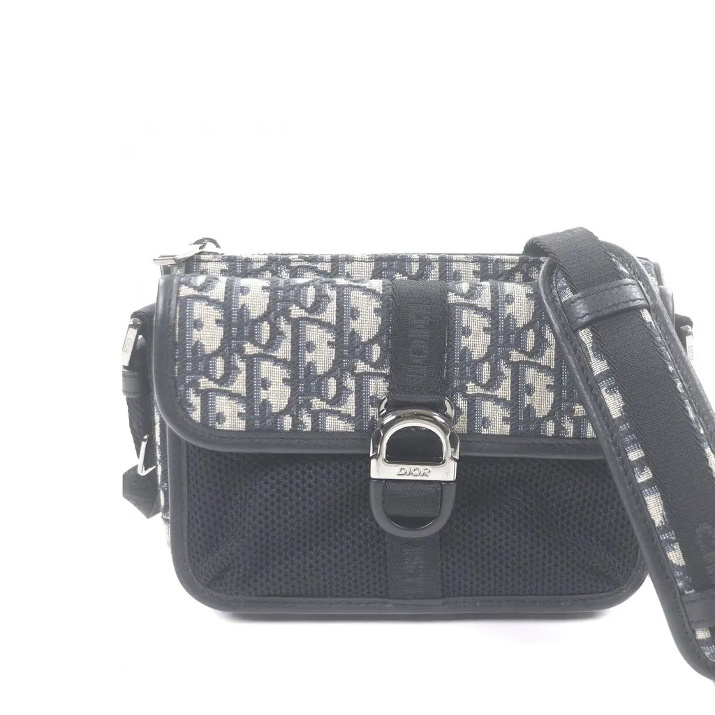 Dior Mini Oblique Canvas and Mesh Dior 8 Messenger Bag Blue Very good - Front View