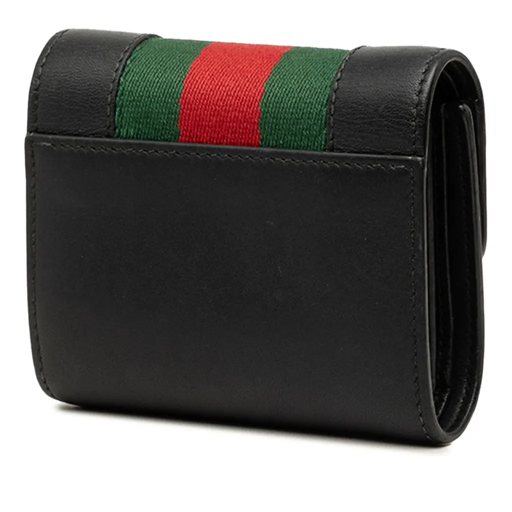 Gucci Calfskin Sylvie Web Compact Wallet Black Leather Good - Back View