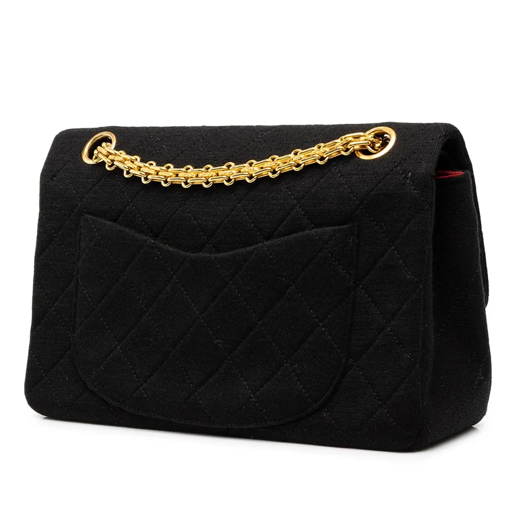 Chanel Small Classic Jersey Double Flap Black Cotton Good - Back View