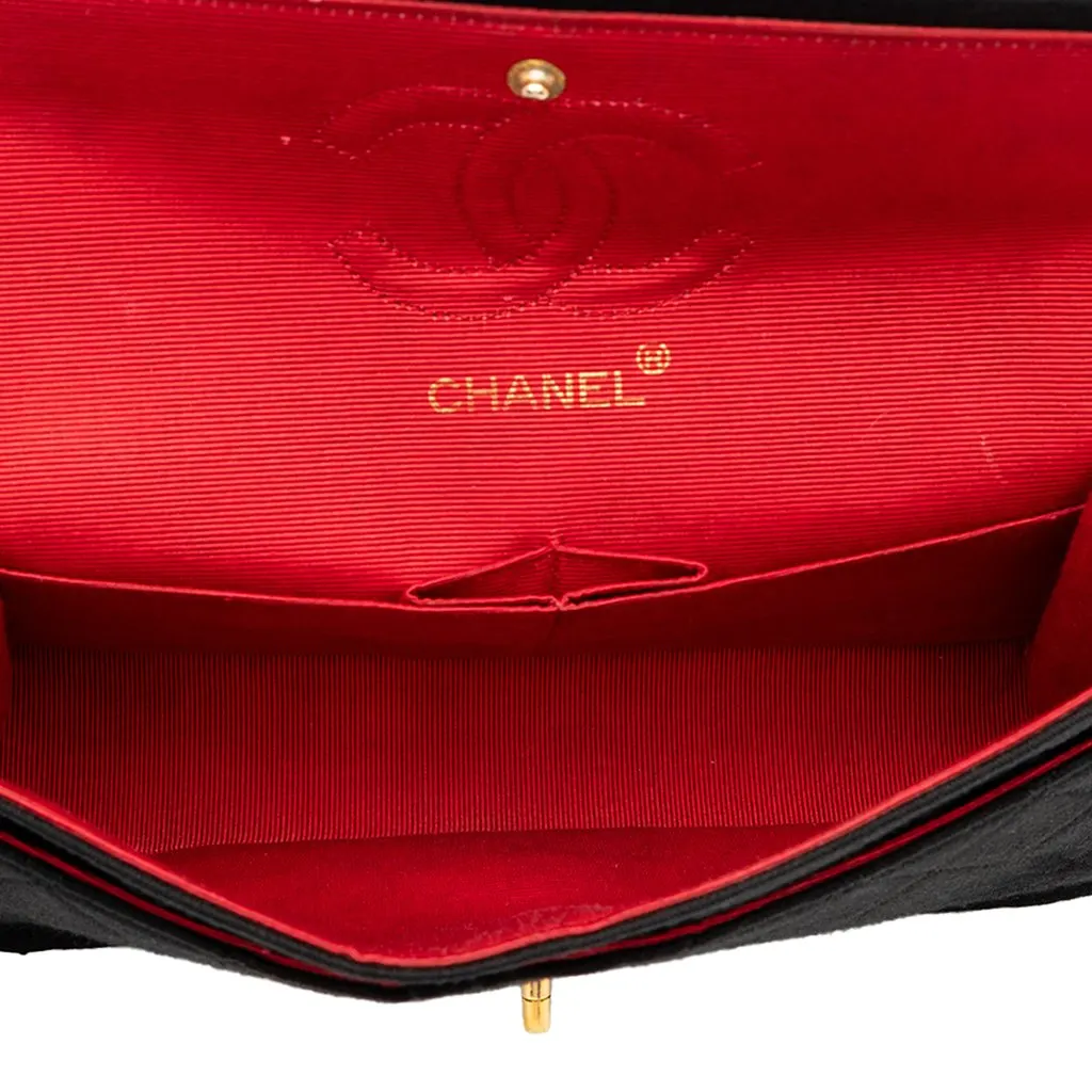 Chanel Small Classic Jersey Double Flap Black Cotton Good - Model View