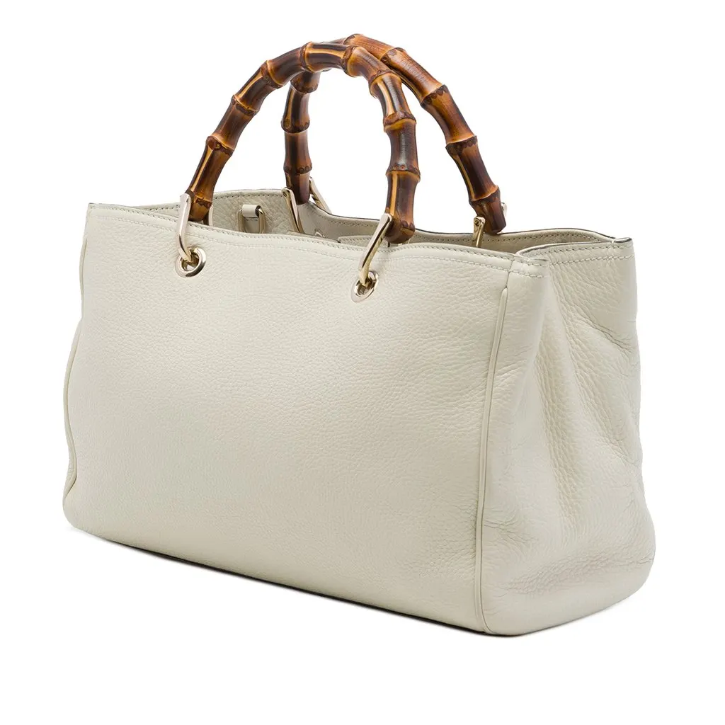 Gucci Medium Calfskin Bamboo Shopper Satchel White Leather Very good - Back View