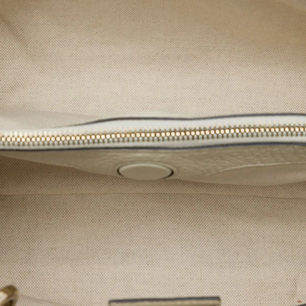 Gucci Medium Calfskin Bamboo Shopper Satchel White Leather Very good - Model View