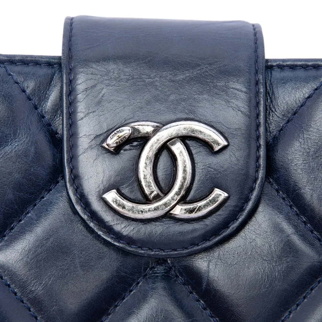 Chanel Quilted Glazed Calfskin Coco Pleats Chain Clutch Blue Leather Very good - Box View