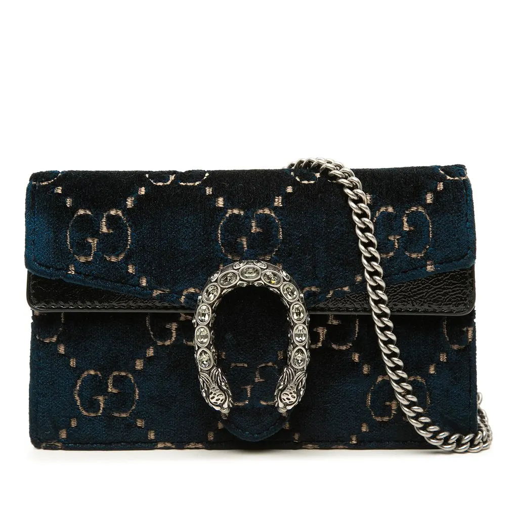 Gucci Mini GG Velvet Dionysus Crossbody Blue Velvet Good - Front View