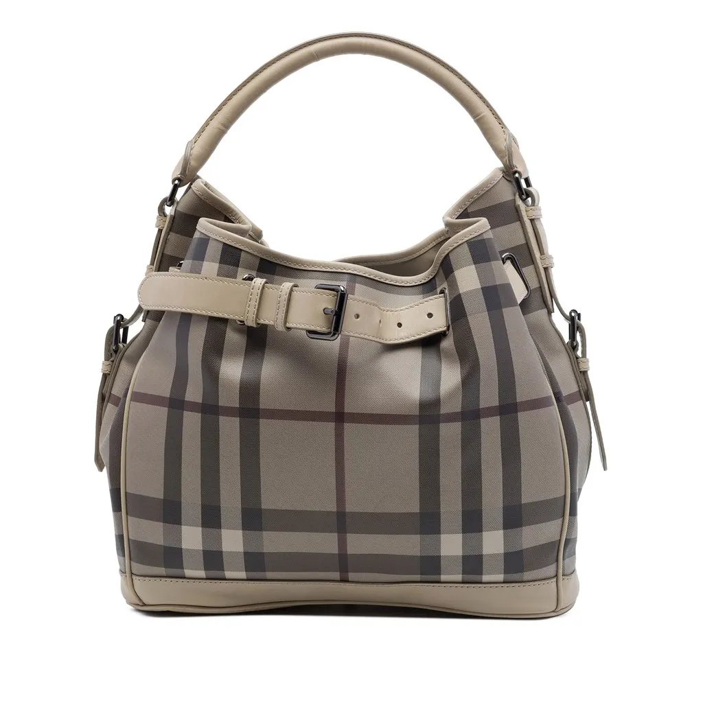 Burberry Medium Smoke Check Coated Canvas Walden Belted Hobo MultiColor Very good - Front View