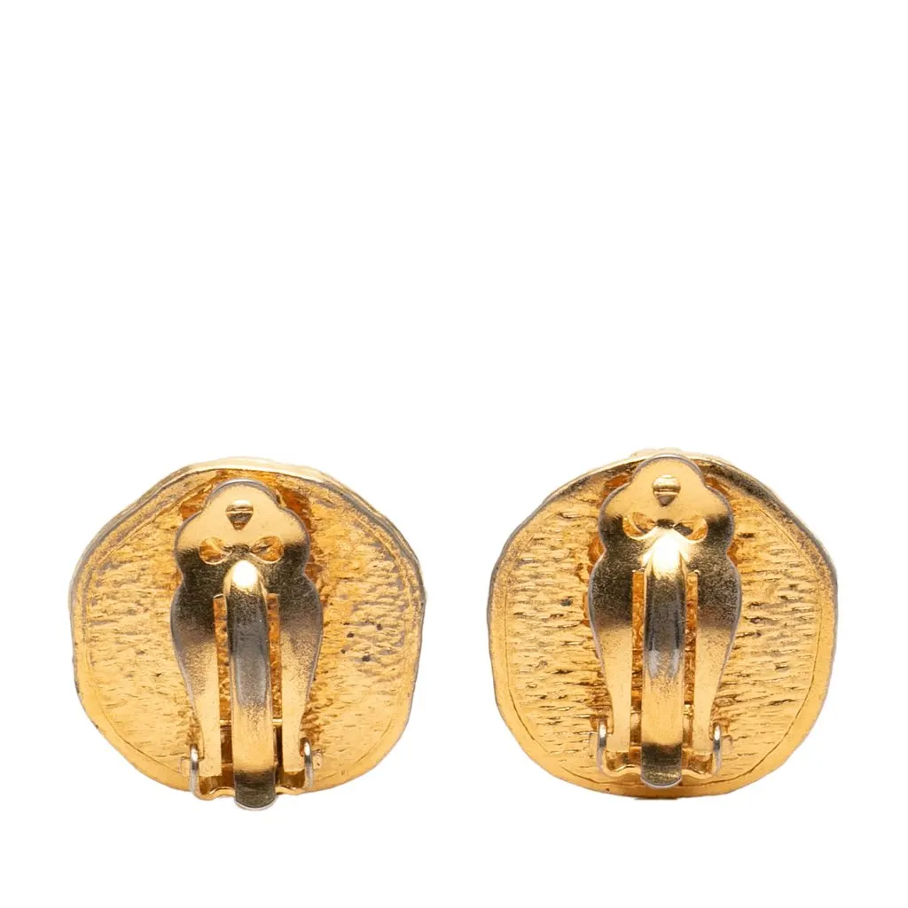 Chanel Gold Plated Archer Medallion Clip On Earrings Gold Metal Very good - Back View