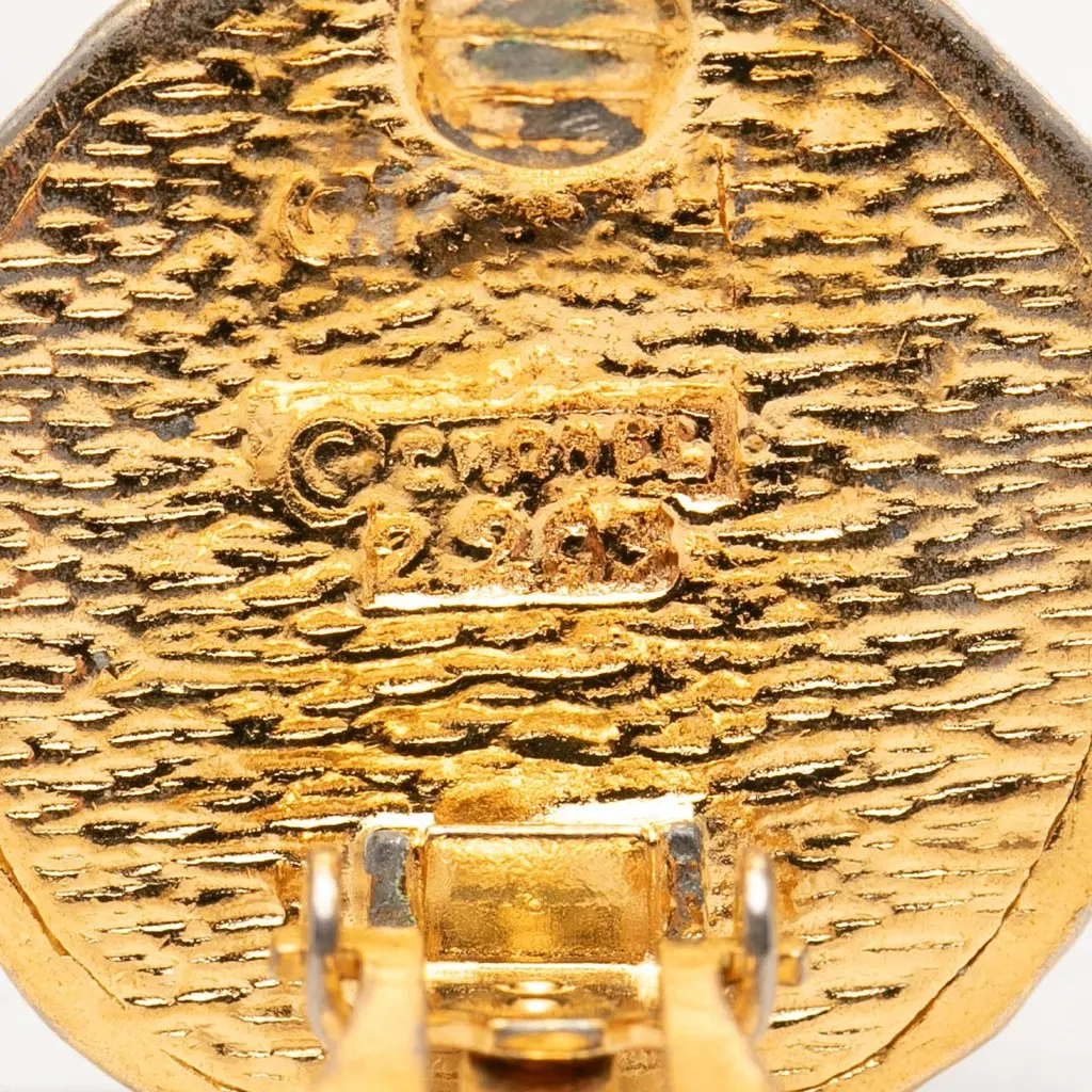 Chanel Gold Plated Archer Medallion Clip On Earrings Gold Metal Very good - Inside View