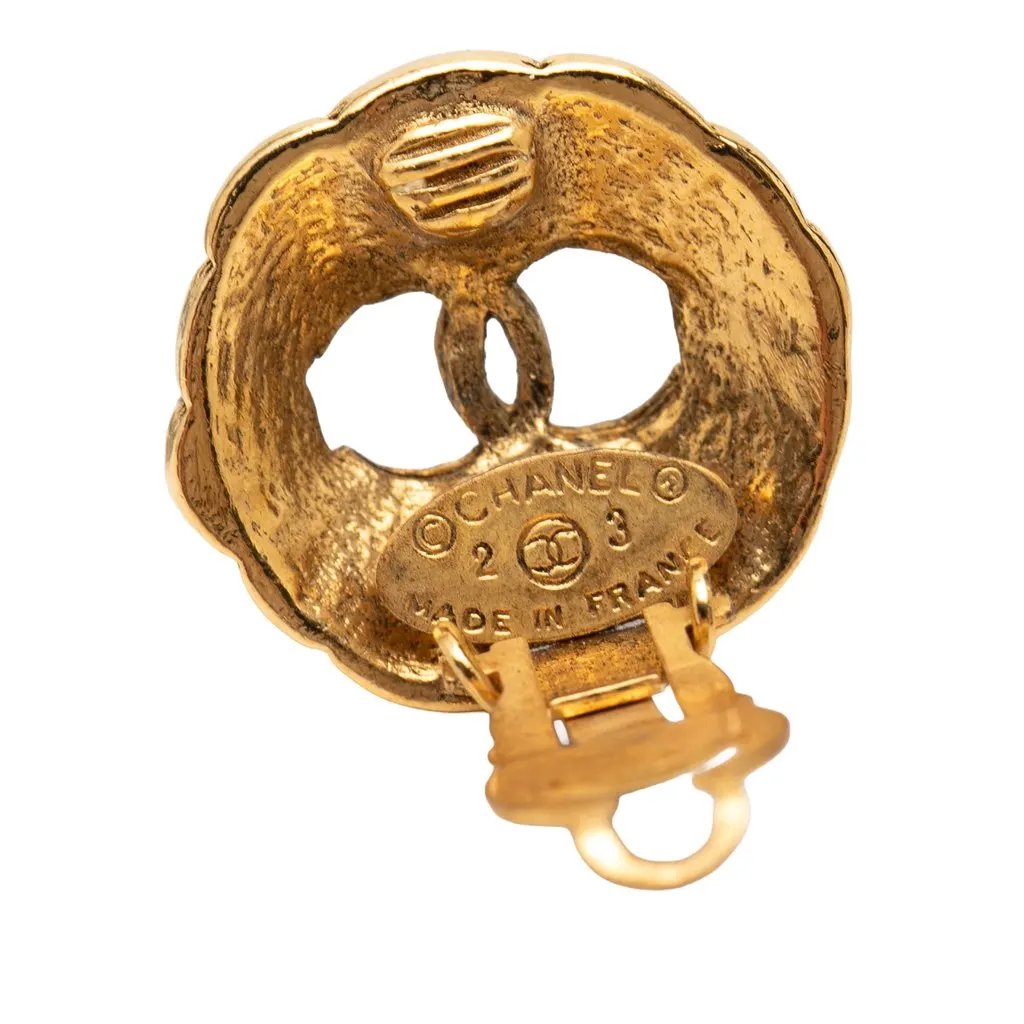 Chanel CC Gold Plated Clip On Earrings Gold Metal Very good - Inside View