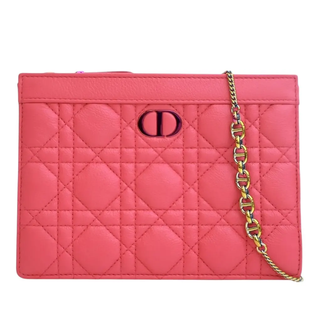 Dior Supple Cannage Calfskin Caro Every Dior Pouch Pink Leather Very good - Front View