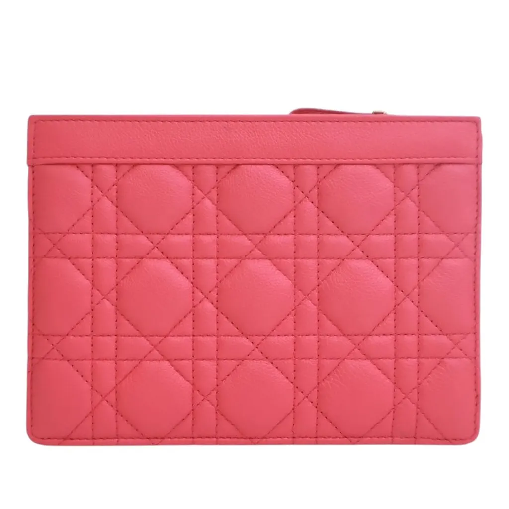 Dior Supple Cannage Calfskin Caro Every Dior Pouch Pink Leather Very good - Model View