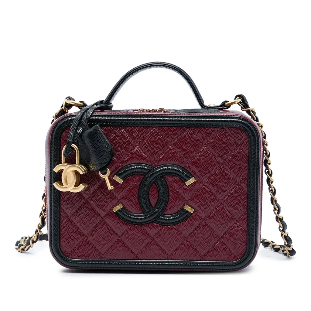 Chanel Medium Bicolor Caviar CC Filigree Vanity Case Red Leather Very good - Front View