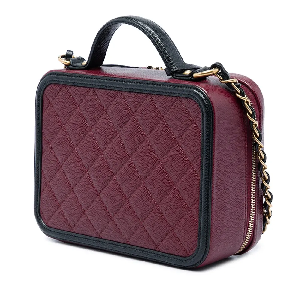 Chanel Medium Bicolor Caviar CC Filigree Vanity Case Red Leather Very good - Back View