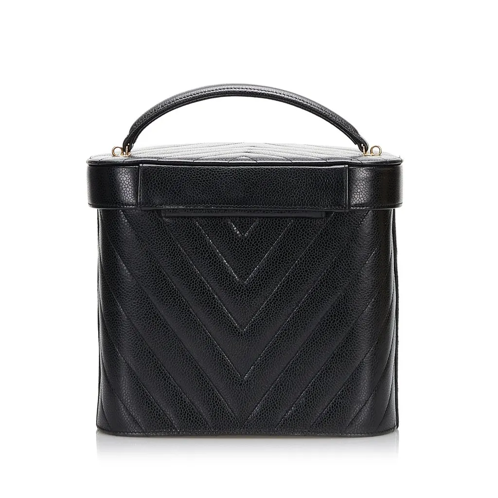 Chanel CC Caviar Vanity Box Case Black Leather Good - Inside View