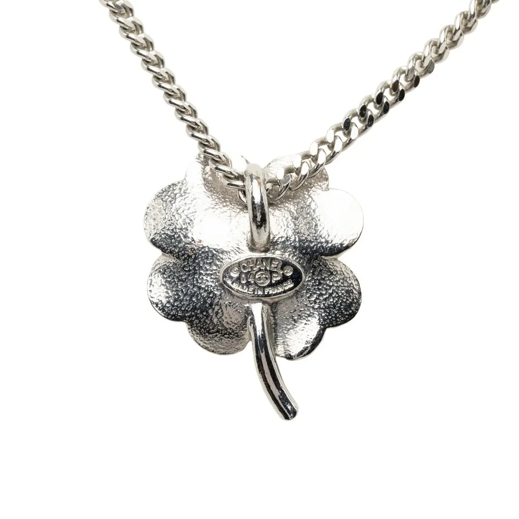 Chanel CC Brass Enamel and Strass Clover Pendant Necklace Silver Metal Very good - Inside View