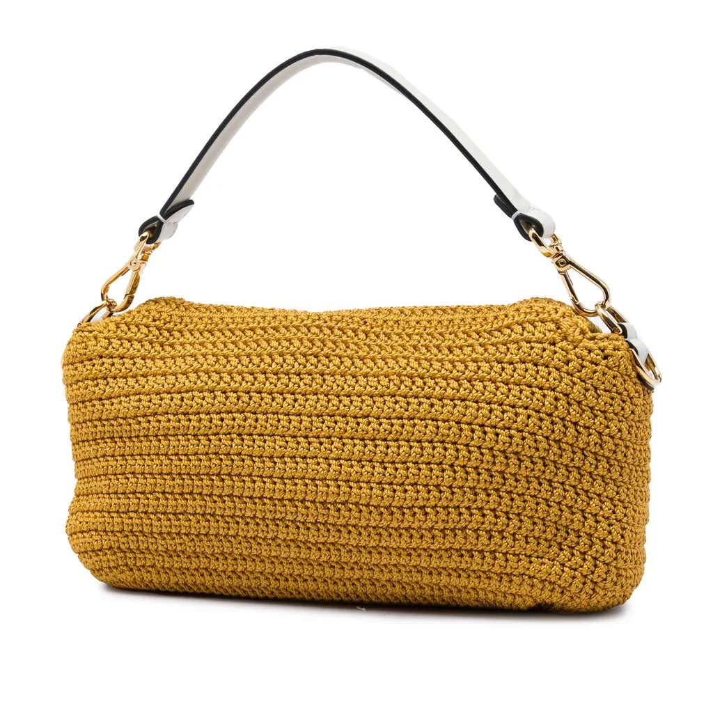 Fendi Crochet Raffia Baguette Satchel Brown Very good - Back View